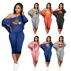 Fashion Women's HGL Custom Logo Fashion Slouchy Shoulder Loose Plus Size Women's Two-piece Set