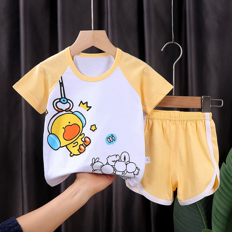 Summer Wholesale Children Kids Clothes Short Sleeve Baby Boys Clothing Set Spring Cotton Quantity Suit