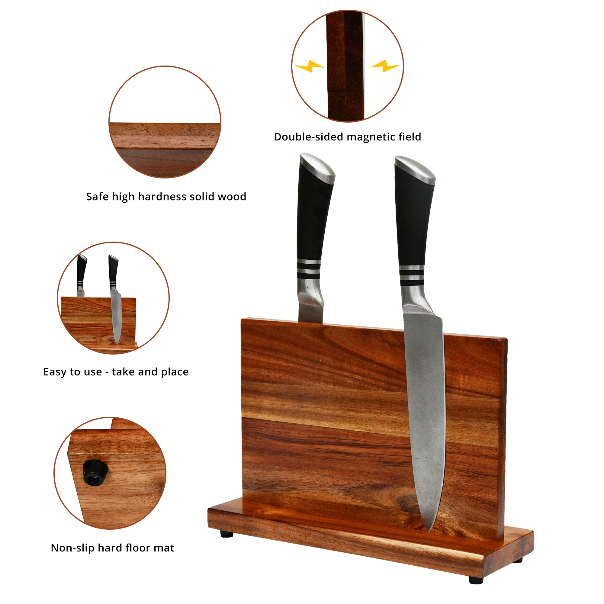 Wholesale Youlike Kitchen Rack Utensils Strong Acacia Wood  Magnetic Knife Holder Block Standing for 2 Sides