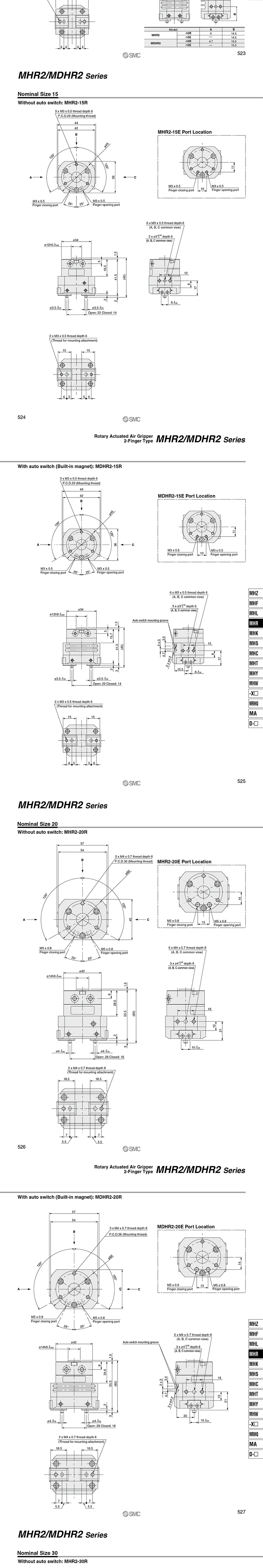 MHR2 Rotary Driven 2 Hàm Khí Nén Ngón Tay Xi Lanh MDHR2 MHR2-10R 15R 20R 25R 30R