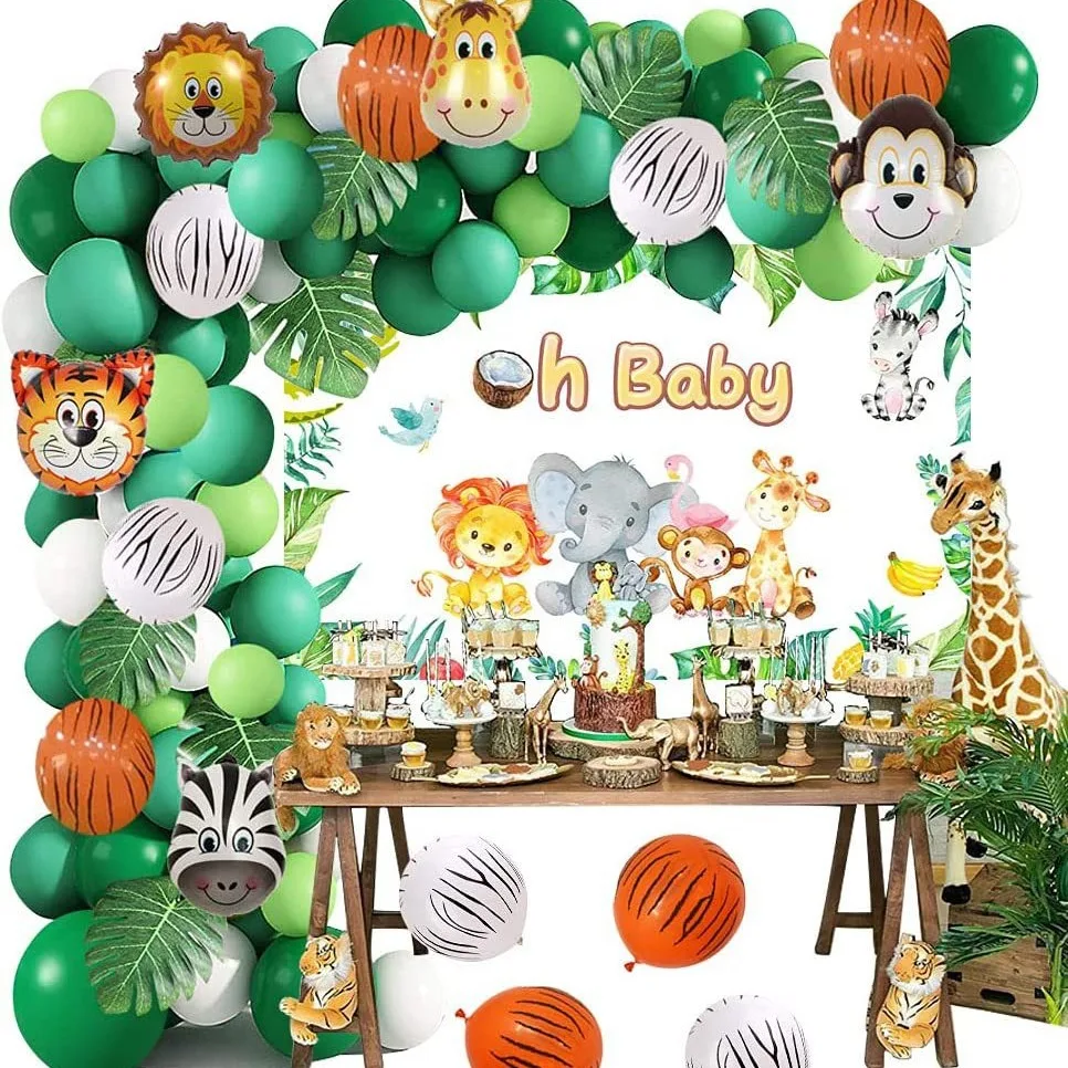 Safari Jungle Theme Balloons Arch Birthday Party Decorations Green Balloon Garland Arch Kit Wild Animal Party Supplies