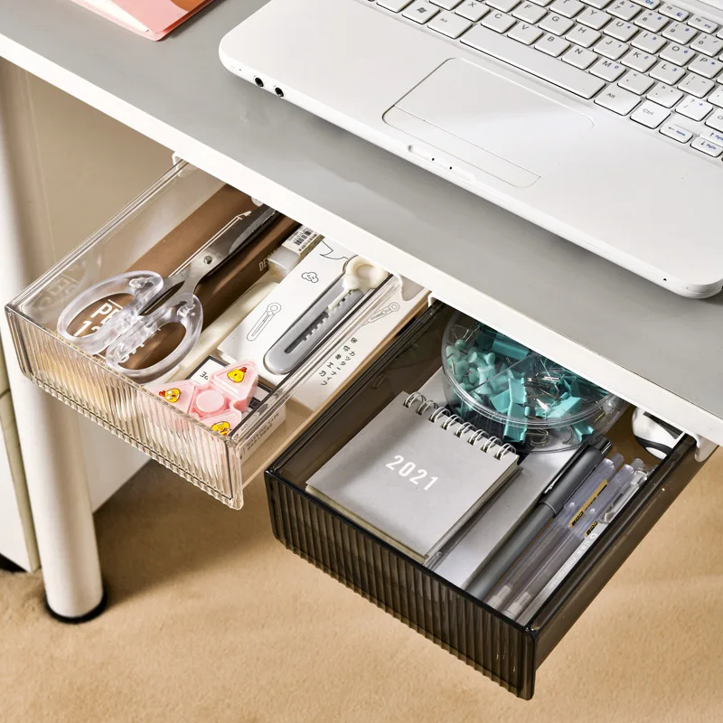 OWNSWING Hidden Under Table Desk Drawer Storage Organizer Plastic Self-adhesive Under Desk Drawer for Home