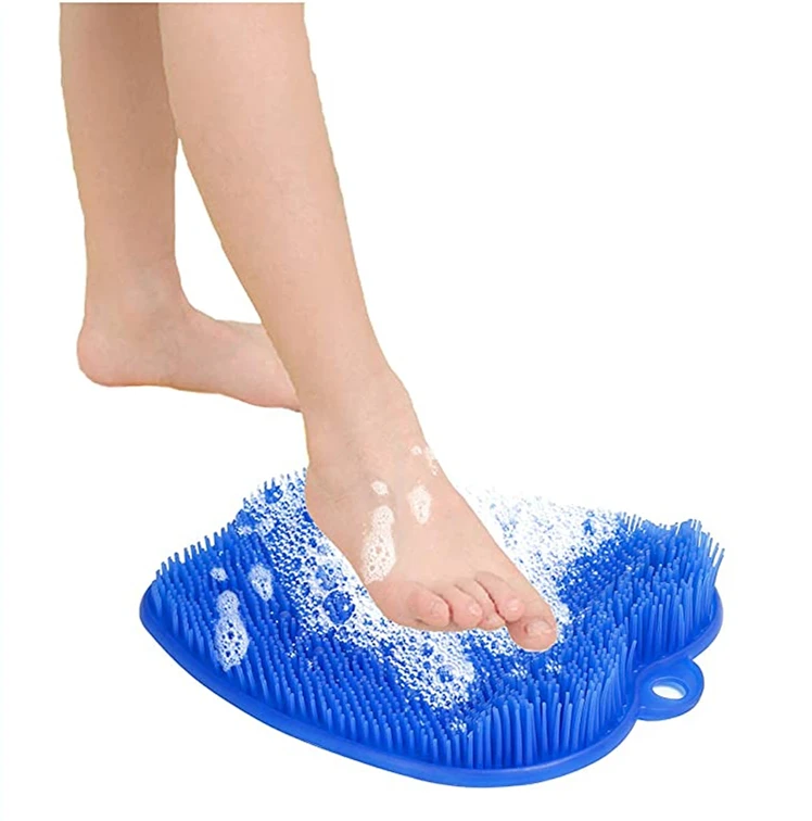 TPE Shower Foot Scrubber Cleaner with Non-Slip Suction Cups Exfoliates Feet Without Bending Bathtub Foot Care Brush Massager Mat