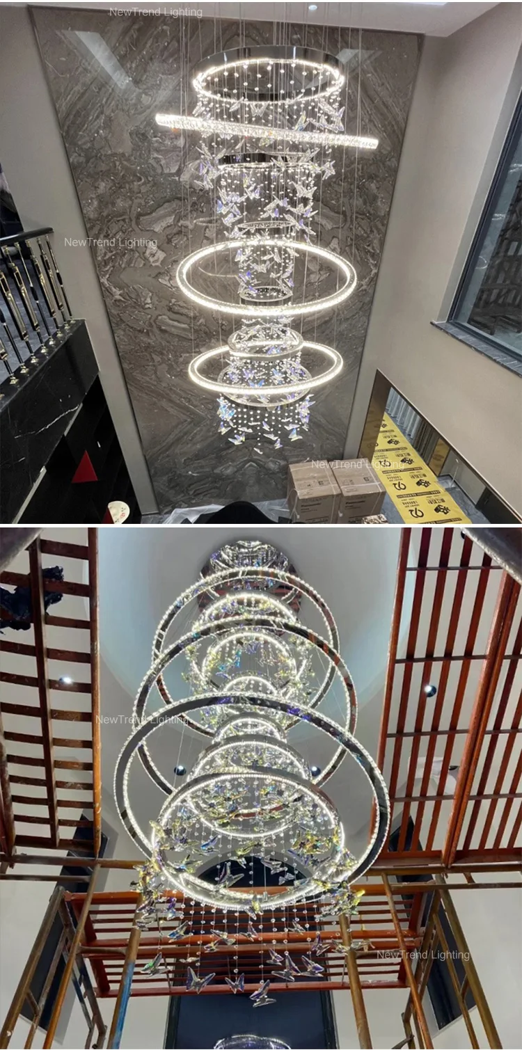 CPL-385 Luxury Custom Lighting Indoor Decoration Hotel Lobby Villa Staircase Ring Butterfly Crystal Led Chandelier manufacture