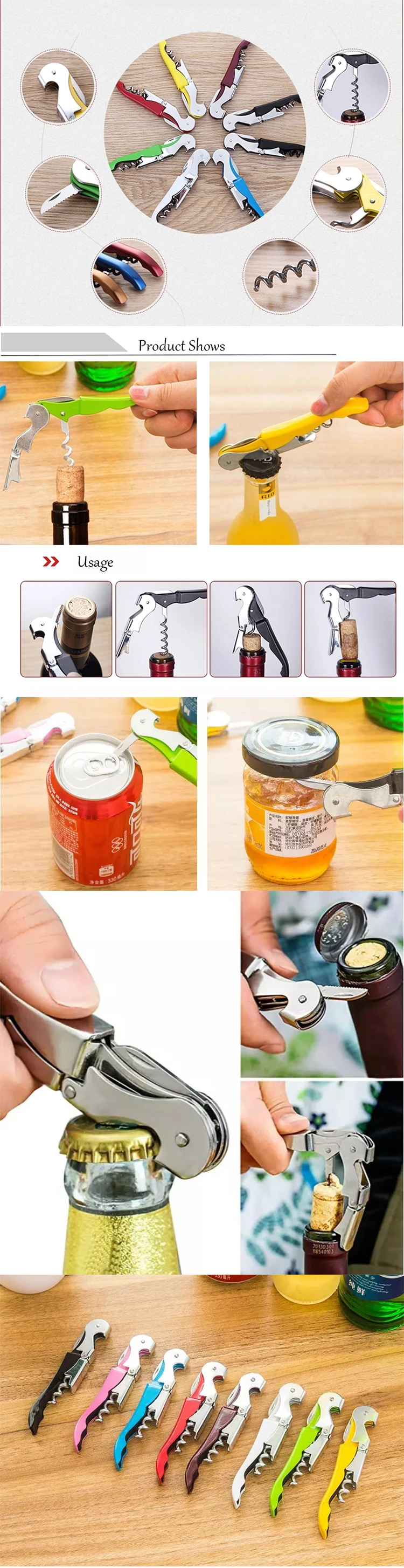 3 in 1 stainless steel sea horse Manufacturer custom Laser logo multifunctional wine and beer bottle opener with corkscrew