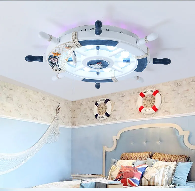 Mediterranean Cartoon Creative Sailboat Boy Girl Princess Room Chandelier Ceiling Lamp
