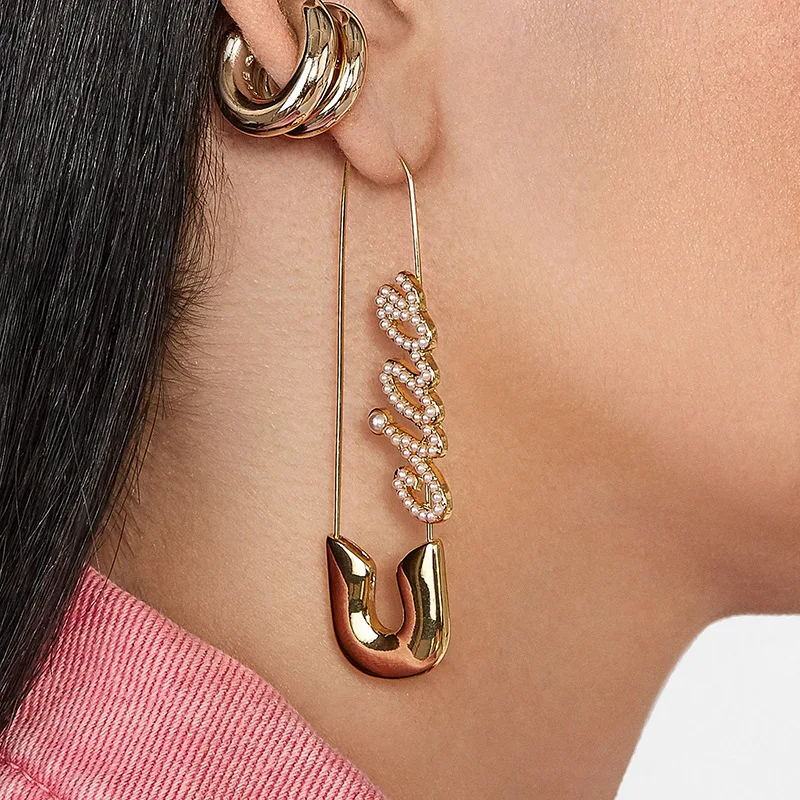 safety pin letter earrings