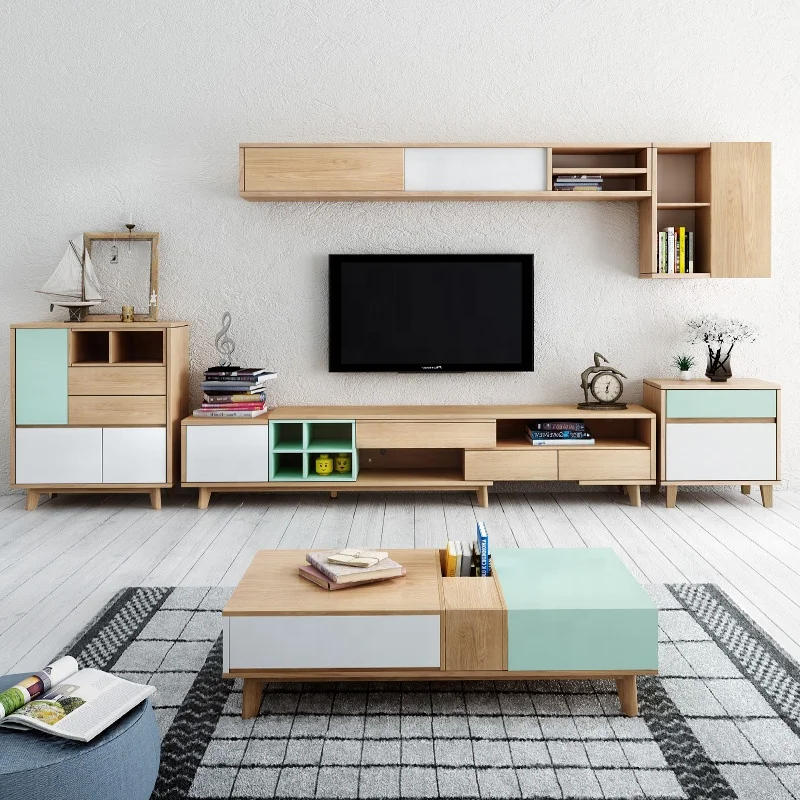 Design modern home furniture storage drawers tv table wooden living room tv console cabinet