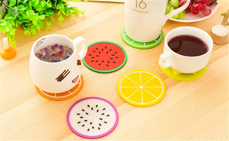 Non Slip Silicone Heat Insulation Coasters Fruit Coaster Cute Slice Drink Cup Mat for Bar Kitchen and Patio Tabletop