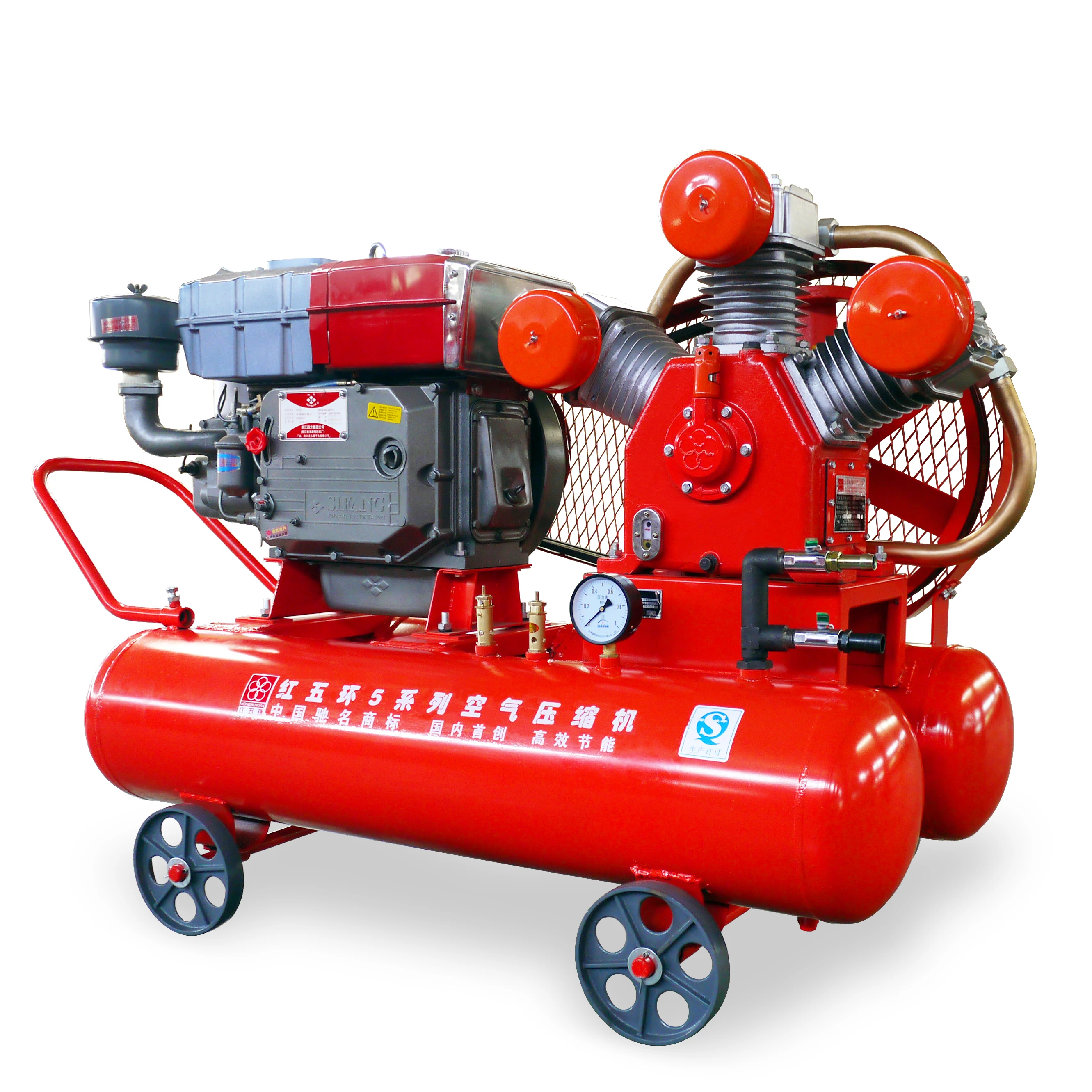 Hongwuhuan 5 Bar Diesel Engine Portable Used 100cfm Piston Mining Air Compressors with Jack Hammer/Rock Drill Hammer