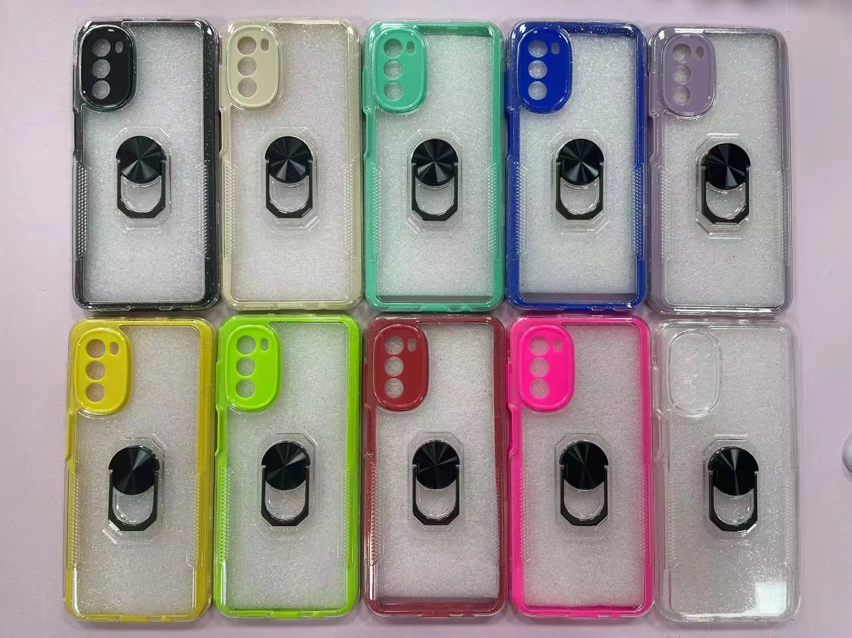 New Clear Transparent Design Metal Ring Kickstand Mobile Phone Case For