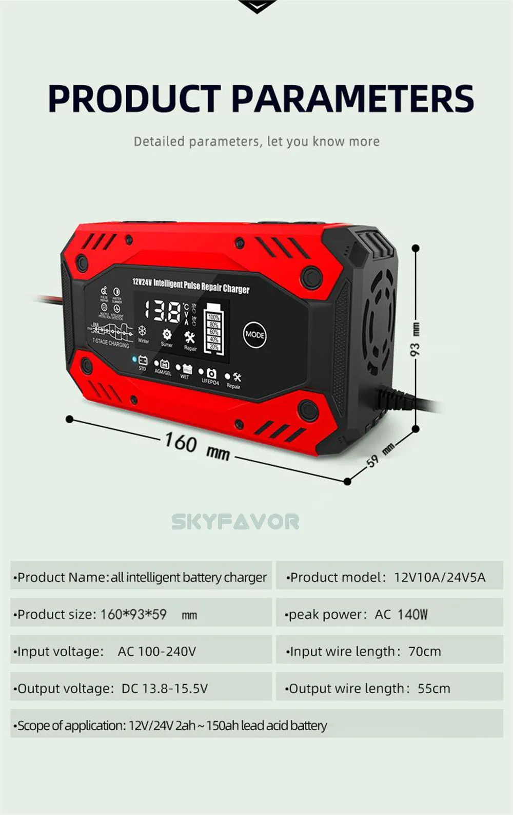 12v 24v lead acid lifepo4 battery charger 12v 24v 10a Universal Multi-function car truck motorcycle pulse repair battery charger