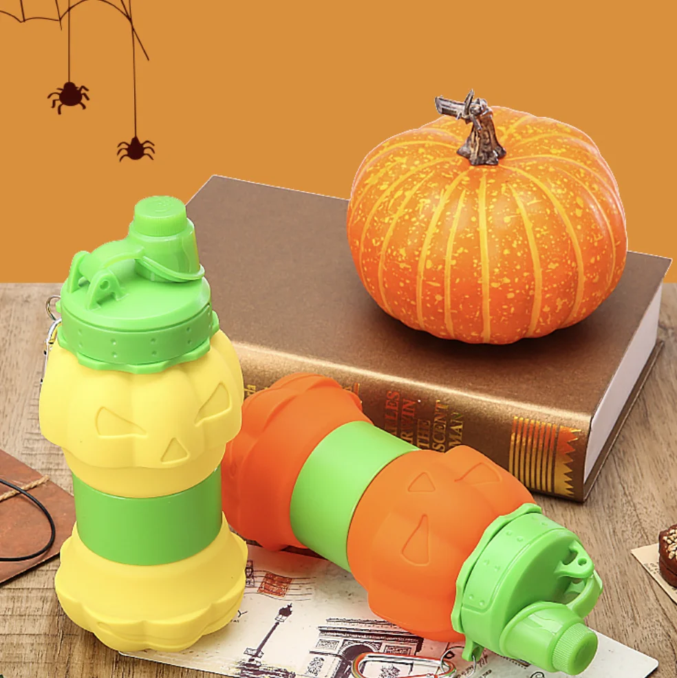 Cute pumpkin shape Folding Silicone Cup Outdoor Sports Travel Kettle Water Bottles portable