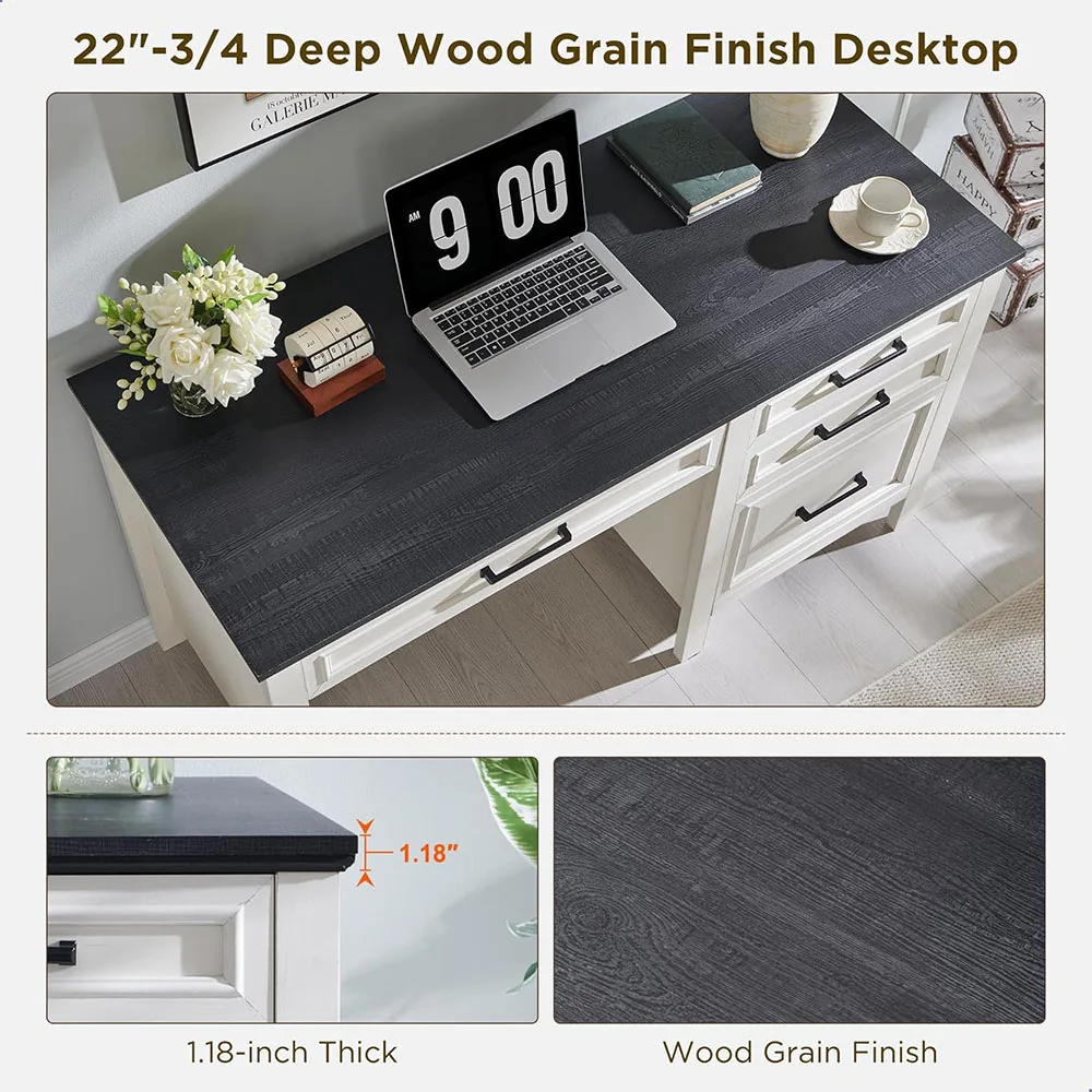 Modern Farmhouse 53 Inch White Home Office Desk with File Cabinet Letter T4 F4 Legal for Study and Writing factory