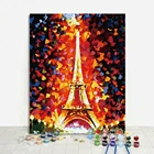 Picture Hotel Office Wall Decor Colorful Picture Night Paris Shinny Architecture DIY Oil Painting Eifel Tower