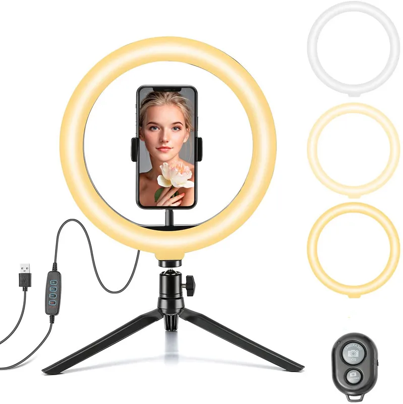 Wenini 10.2 Inch Selfie Ring Light with Tripod Stand & Cell Phone Holder for Live Stream/Makeup Mini Led Camera Ringlight for Live Video/Photography 