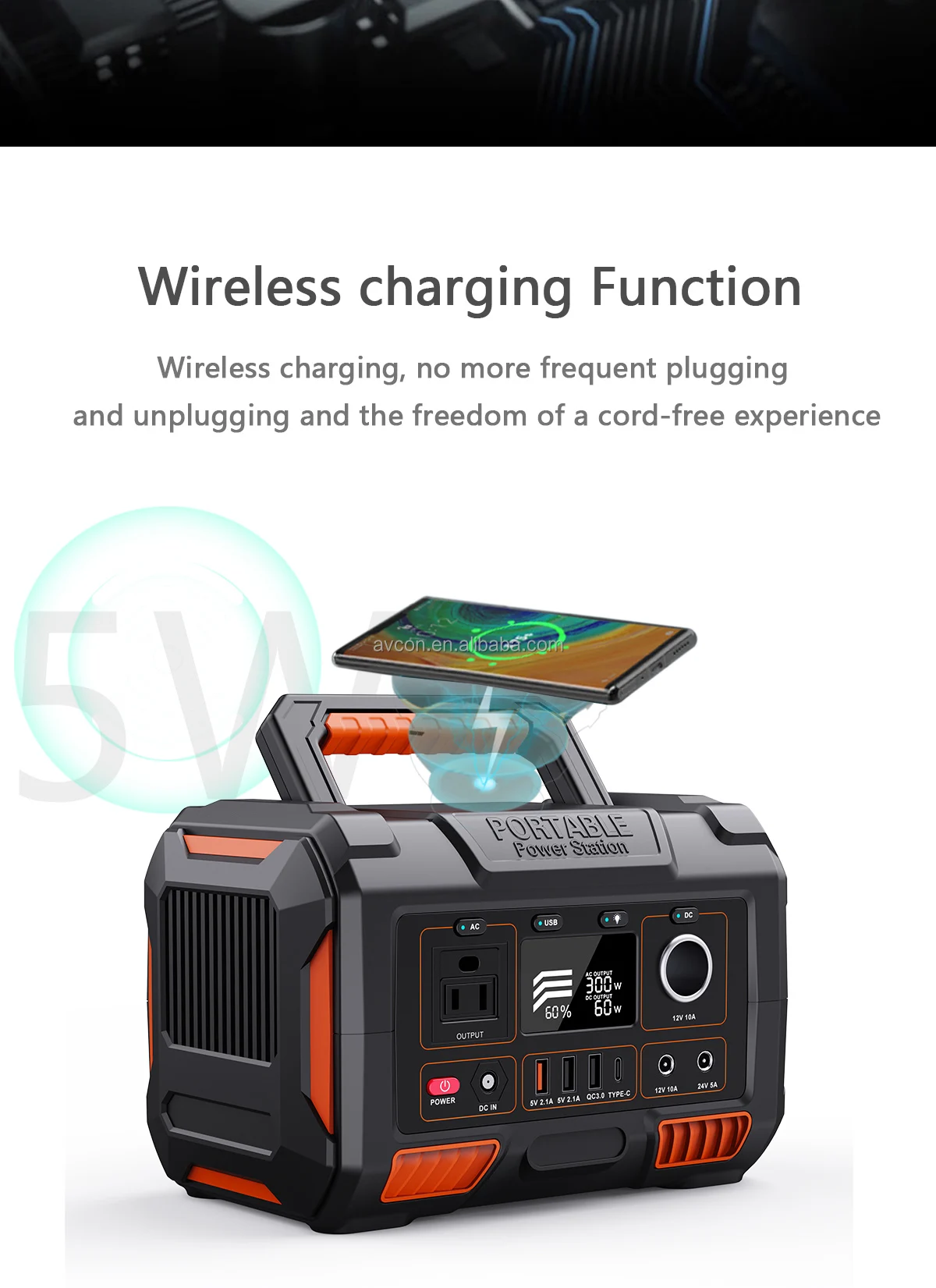 Avcon 300W Portable Solar Power Station LFP Battery 48v 200ah Outlet MPPT Controller for Car Use 220v Solar External Battery factory