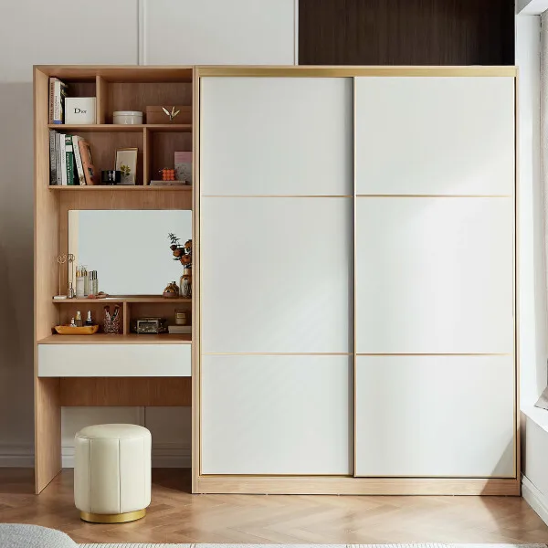 Modern contracted Nordic solid wood push pull wardrobe small family bedroom minimalist storage of large wardrobe