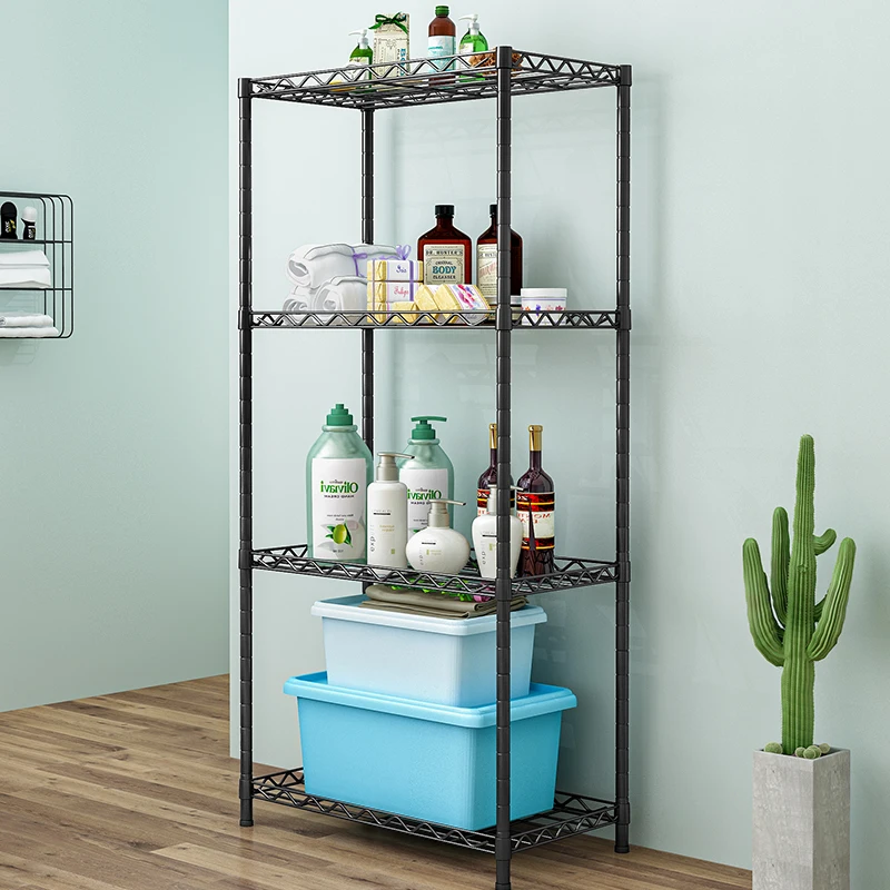 Wholesale multifunctional 4 layers black adjustable bathroom living room storage holder kitchen storage rack shelf