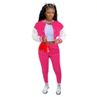 2022 Spring Custom 2pc Letterman Jackets Women Crop Top 2 Side Color Jacket Sets Blank 2 Piece Varsity Jacket Set