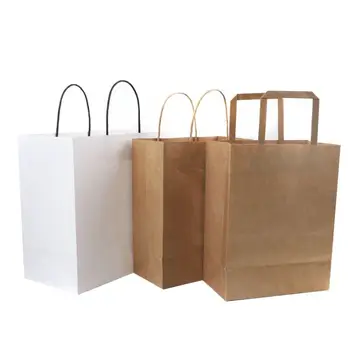 China Suppliers Custom Printed Brown Kraft Paper Carrier Shopping Bag Take Out Delivery Bags