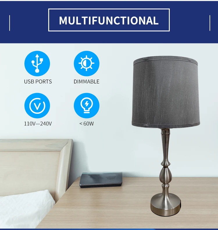 Simple style hotel bedroom light grey linen table lamp