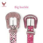 Leopard Belts Belt Name Belt New Designs Pink Leopard Pu Belts Shiny Bling Designer Big Buckle Rhinestones Belt