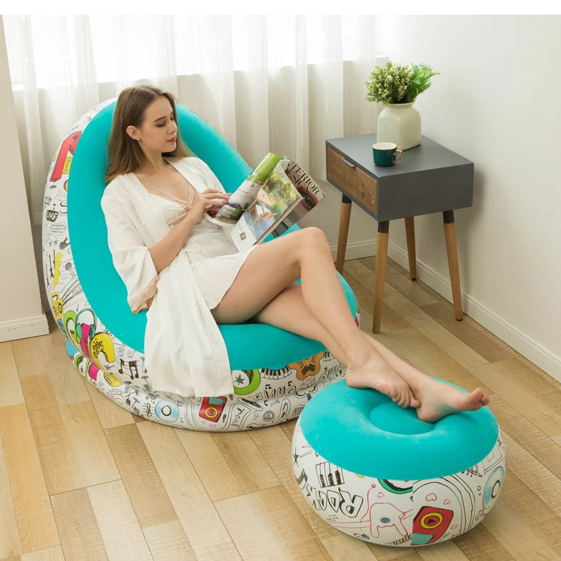 Single luxurious flocking Graffiti inflatable sofa,lazy sofa folding loungers, outdoor portable inflatable chair