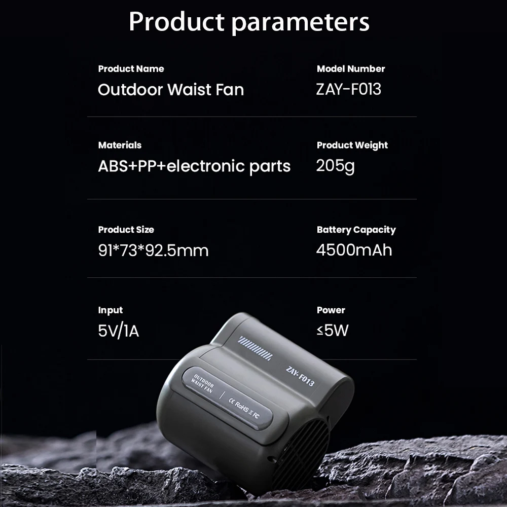 Waist Rechargeable Portable Fan, Battery, Plastic - detail 16
