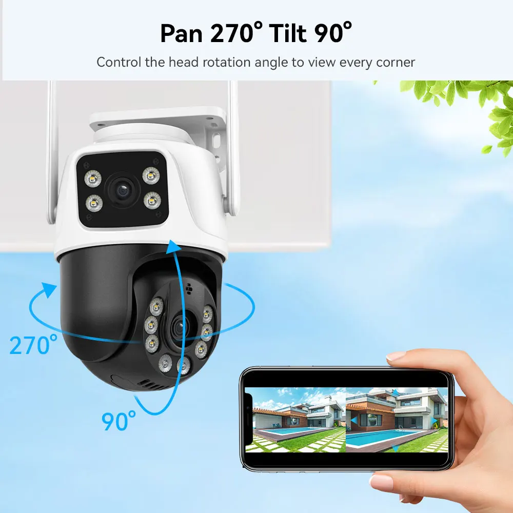 ICsee Outdoor 6MP 8MP Dual Lens Wireless PTZ CCTV Camera 6MP supervisory Tracking 6MP 4K Dual Lens PTZ Mini WiFi Network Camera