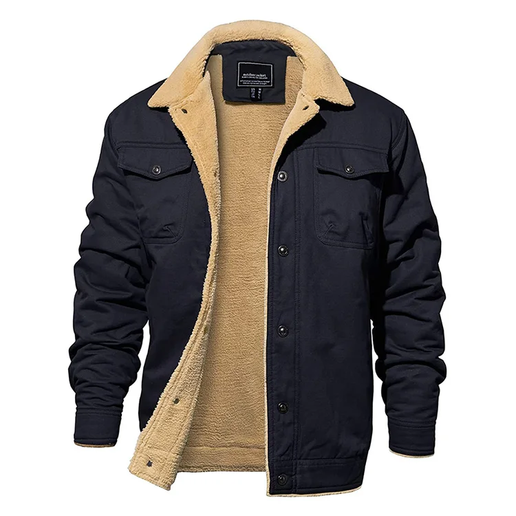 Mens Winter Jacket Pilot With Multi-pockets Coats Inner Fleece Turn-down Cotton Outwears Fleece Jacket For Men