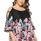 Suspender Print Off Shoulder Sexy 3 / 4 Sleeve Oversized Loose T-shirt