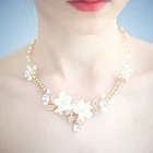 Jewelry Set Handmade Wedding Bridal Jewelry Set Crystal Pearl Ceramics Flower Necklace Earrings Set For Women