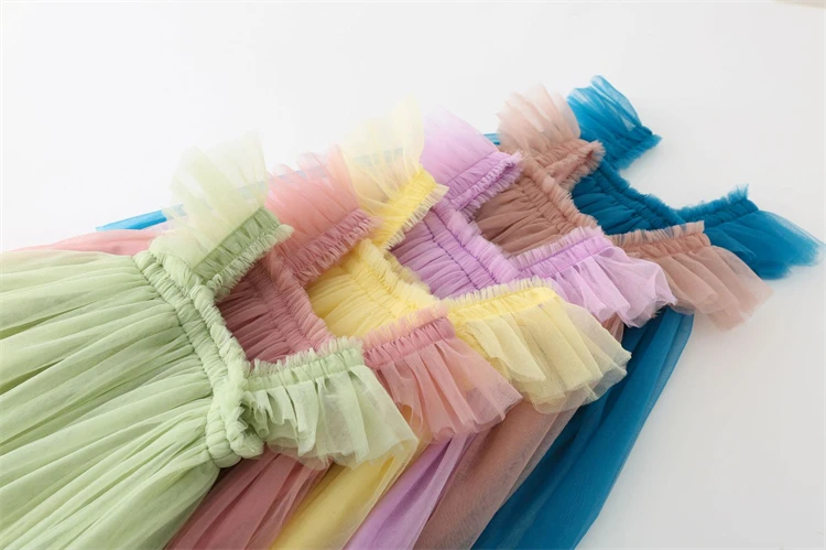 2022 summer new colors children princess strap chiffon dress solid color toddler girls kids tulle dresses wholesale