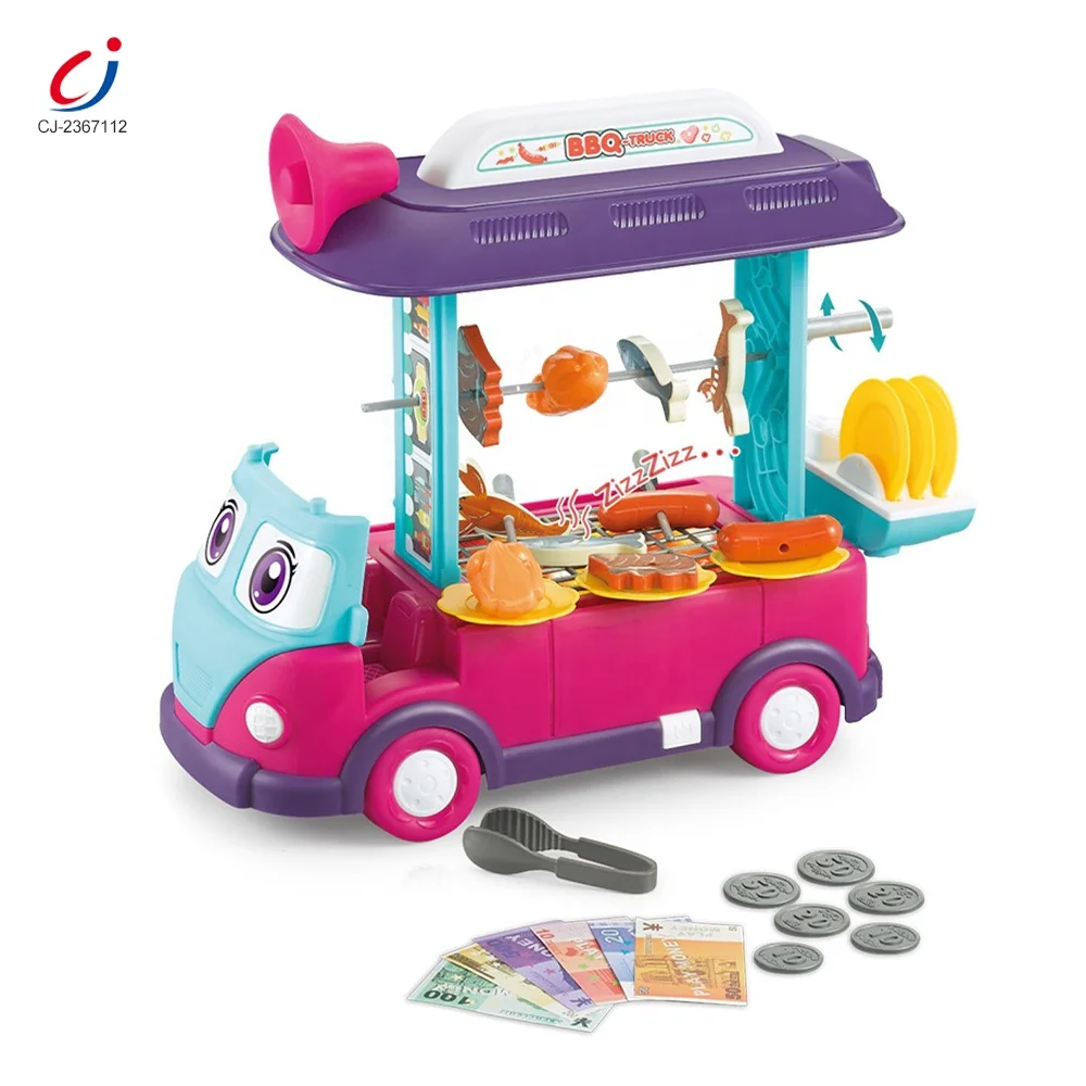 Chengji girls toys kitchen sets real food game 2 in 1 barbecue bus kids simulation bbq grill toy set role play toys for children