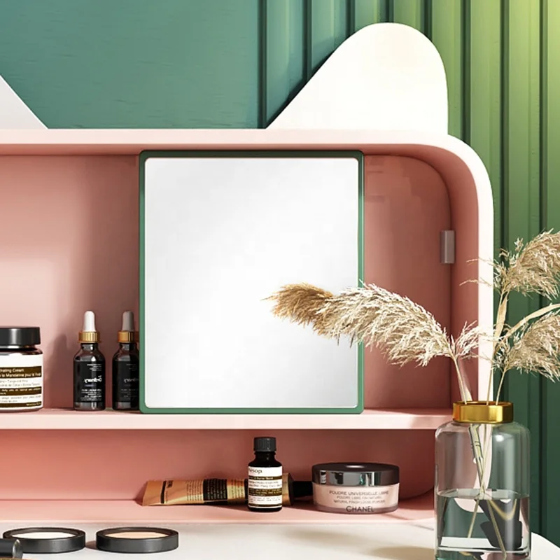 Modern Bedroom Furniture Pink Fabric Wall Mounted Movable Mirror Vanity Dresser Girls Dressing Table