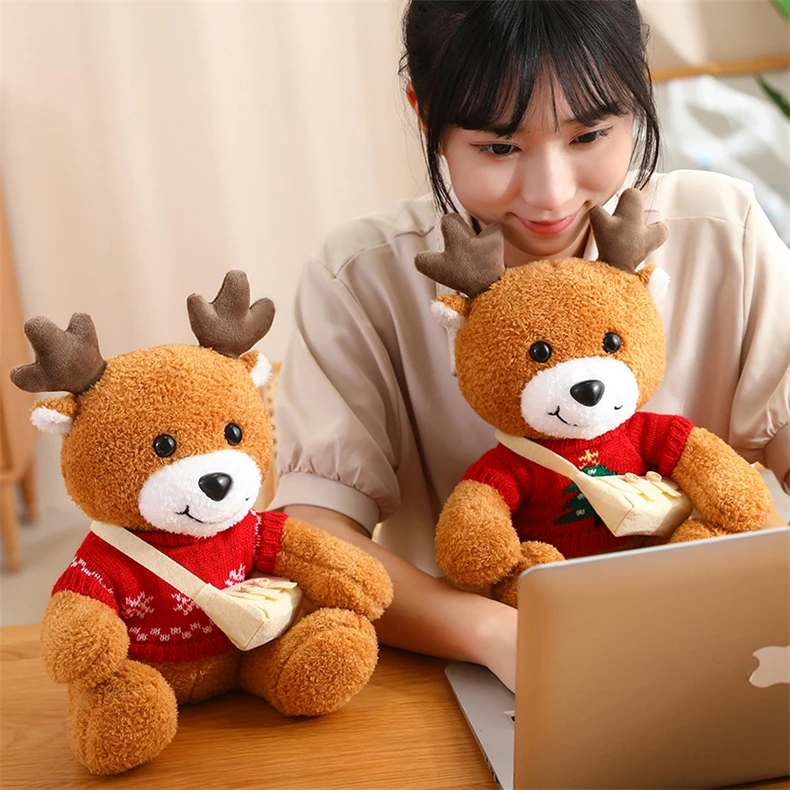 Manufacture customized soft plush brown christmas deer doll kid toys stuffed animal deer plush toy with sweater