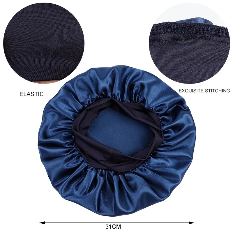 Unisex Head Warp Elastic Band Cap For Brimmed Night Hat Bath Cap Satin Silky Bonnet Sleep Hair Care Turban Shower Caps