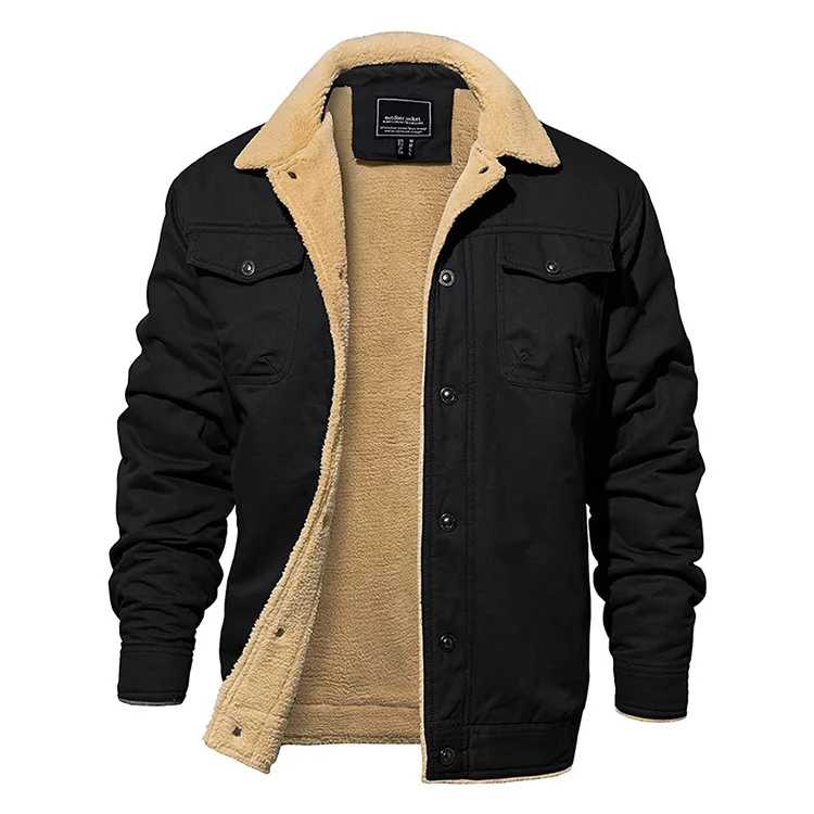 Mens Winter Jacket Pilot With Multi-pockets Coats Inner Fleece Turn-down Cotton Outwears Fleece Jacket For Men
