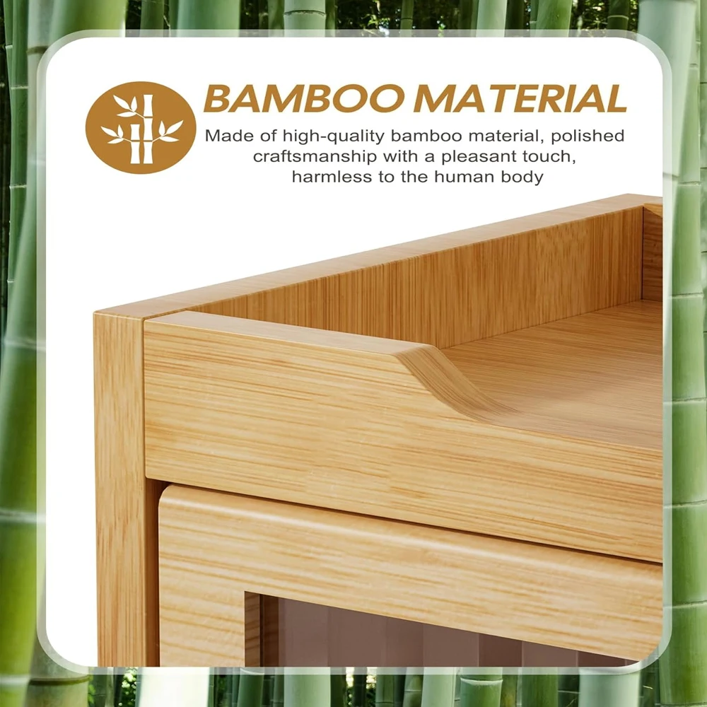 product bamboo wall mounted toilet storage cabinet space saving bathroom storage rack with lid and 2 hooks no drilling design-14