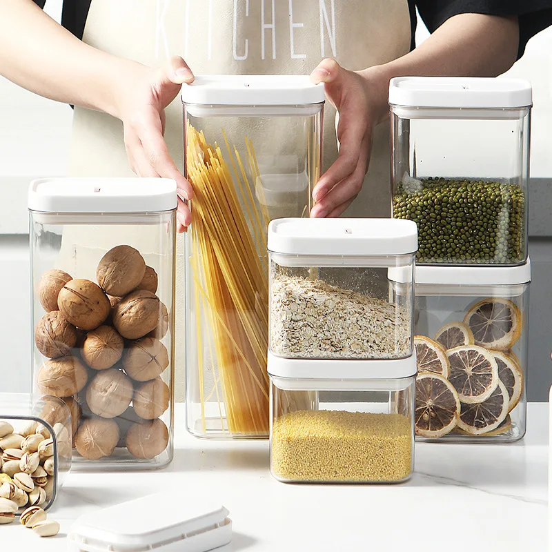 A3457  500-1800ml Cereals Storage Sealed Jar with Lid Plastic Kitchen Accessories Transparent Food Container Jar