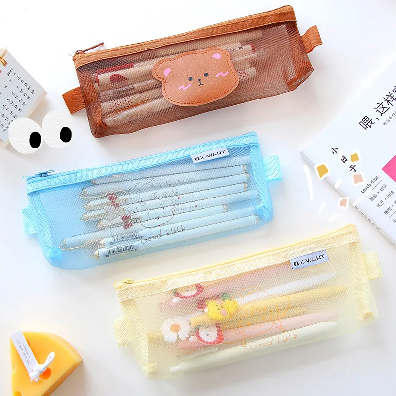 Mesh Pen Case Stationery Pencil Bags Transparent Factory Wholesale Cute Cartoon Student Customizable Pencil Bag Shoe Shape Nylon