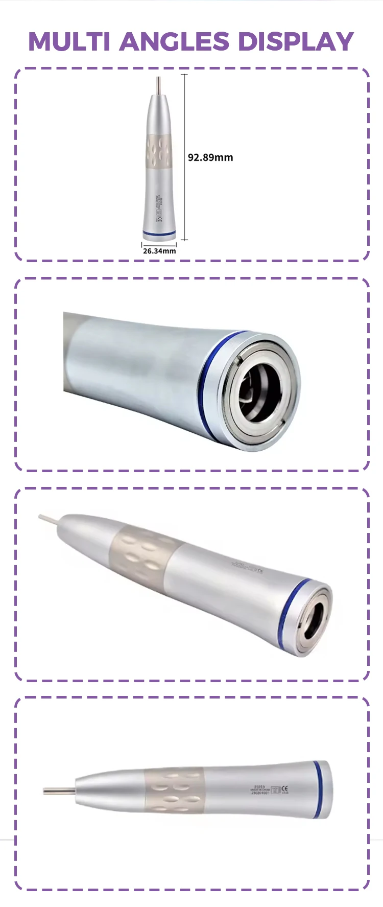 1:1 Dental Contra Angle Low Speed Handpieces Stainless Steel E-Type Push Button With Water Tube Internal and External Sugery details