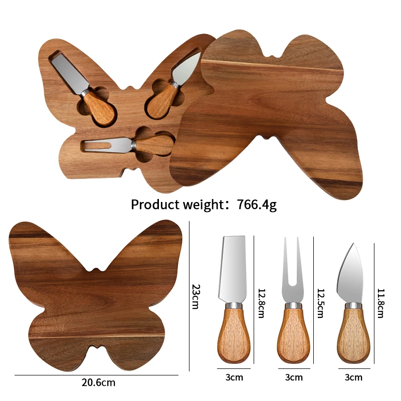 Acacia Wood Cutting Board and Knife Set for Cheese and Charcuterie Board Set with Cutlery Set