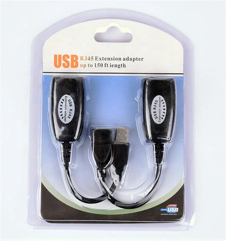 Up To 150ft USB Extension Extender CAT5 RJ45 LAN Cable