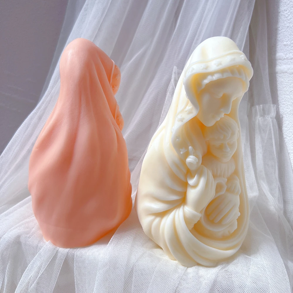 Catholic Art Blessed Virgin Mary With Baby Jesus Sculpture Candle Mold