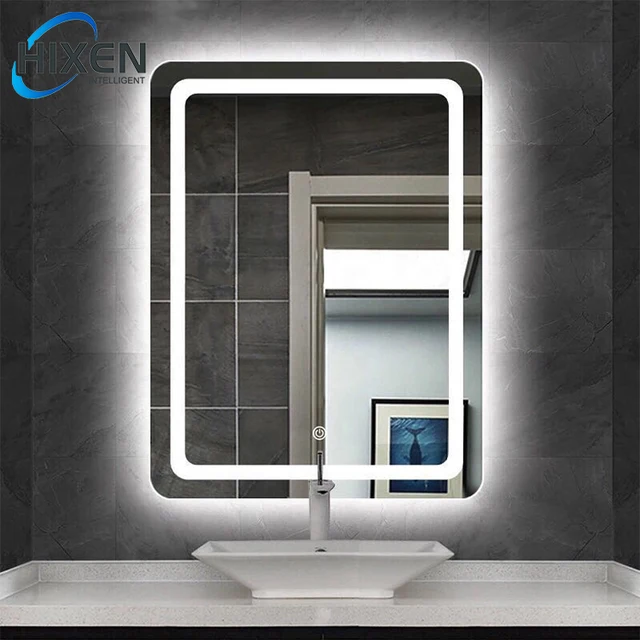 HIXEN 18-7B Factory Modern Square Frameless LED Bathroom Smart Touch Sensor Wall Hanging Installation Hotels