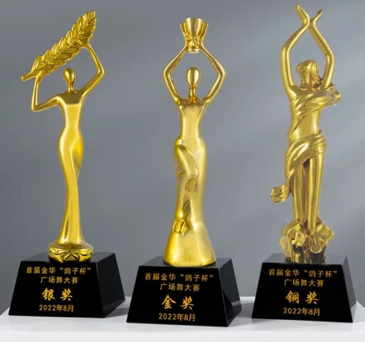 product jy wholesale customizable logo gold plating resin dancing girl dancer trophy awards souvenir with gift box-9