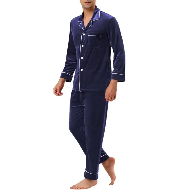 Men's Sleepwear Pajama satin silk Nightwear Robes Pajamas Plain long sleeve men pajama set