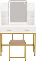 Wooden corner gold legs bedroom vanity mirror set dressing table luxury with lights around mirror